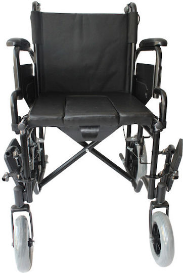 Manual Wheelchair Pw02021a-wc with Toilet Container. Removable Armrests & Footrests. Attendant Brakes-Safety Belt. Seat Width 46cm. Black.