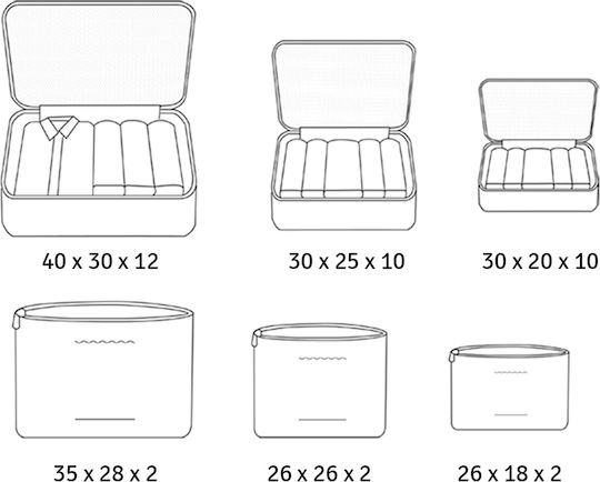 Set Of 6 Travel Bag Organizers, Zola®, With Zipper, Different Sizes, Grey