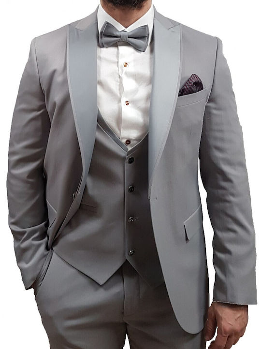 19v69 Versace - 07.31.adriano - Grey - Slim Fit Suit - Gray Melange