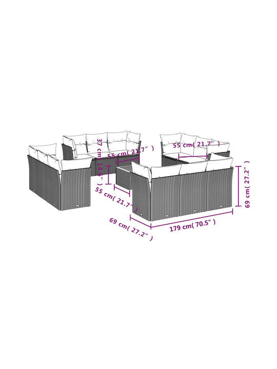 Set Camera De Zi Pentru Exterior 13 Piese Bej Cu Perne