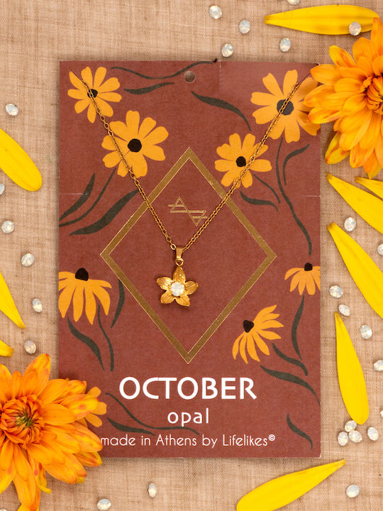 Lifelikes Birthstones October brass jewellery set with opal stone