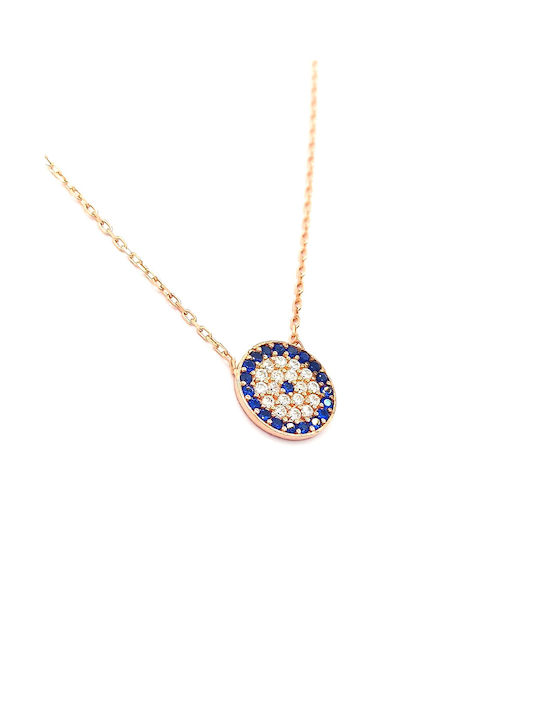 PS Silver Necklace Eye from Pink Gold Plated Silver with Zircon