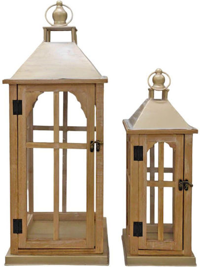 Holzlaternen Set aus 2 Stück 24x24x62,5cm & 16x16x45cm mit goldenem Metalldach Ankor 831784 Holzlaternen Set aus 2 Stück 24x24x62,5cm & 16x16x45cm mit goldenem Metalldach Ankor 831784