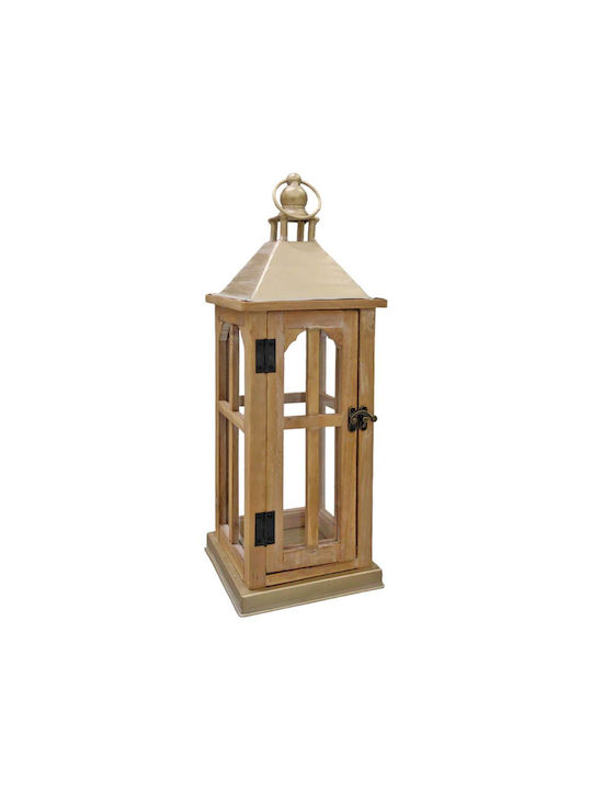 Wooden Lanterns Set of 2 Pieces 24x24x62.5cm & 16x16x45cm with Golden Metal Roof Ankor 831784