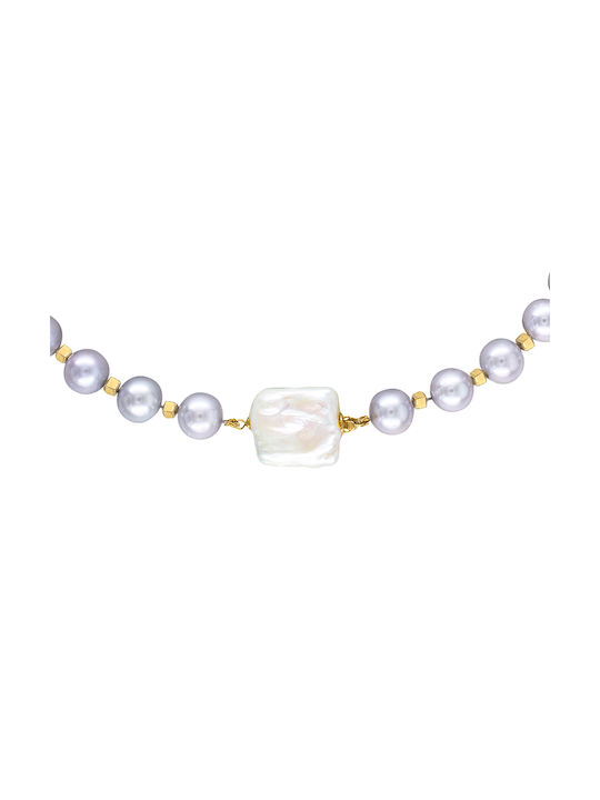 Margaritari Necklace Double from Gold 18k with Pearls