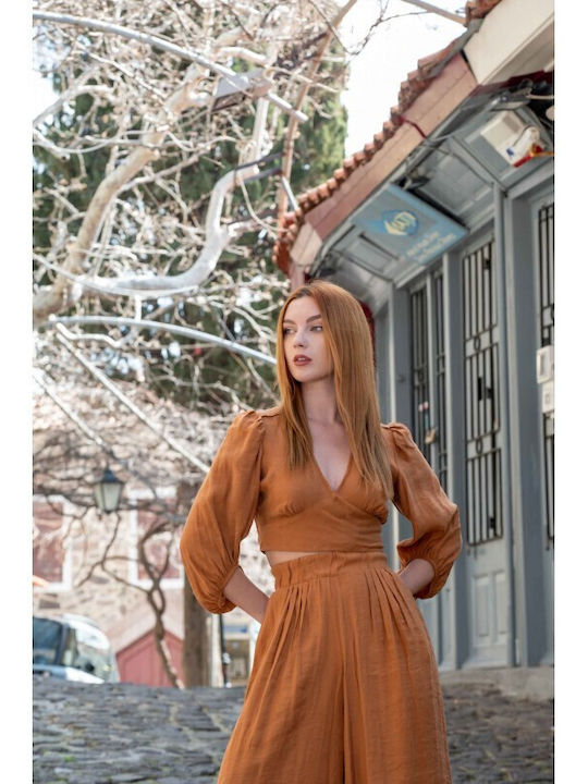 Moutaki Damen Stoff Palazzohose Brown Camel