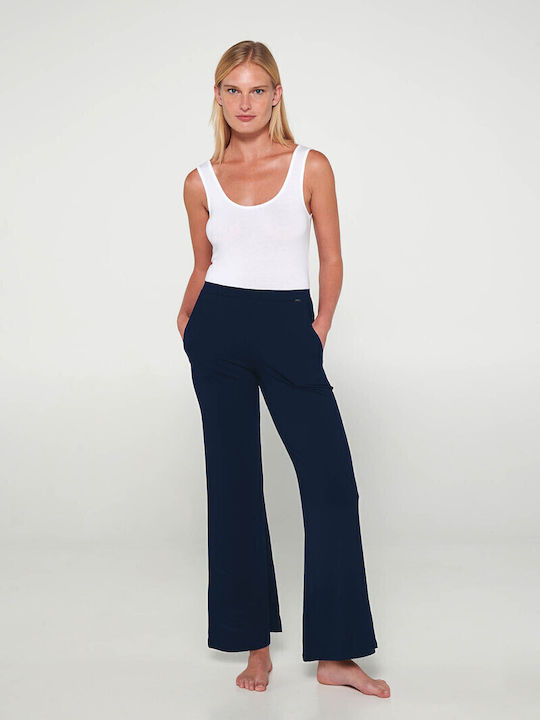 Women's Fabric Trousers Flared Blue Lapis