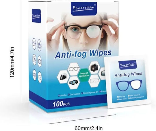 Powerclean Anti-fog Wipes Glasses Cleaning Wipes Anti-fog & Anti-static 100pcs