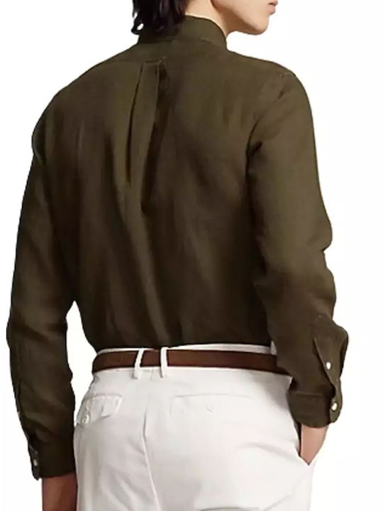 Ralph Lauren Men's Shirt Long Sleeve Linen Dark Khaki