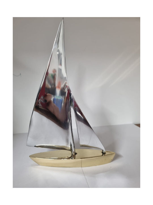 Boat with aluminium sail and bronze base 15x22cm