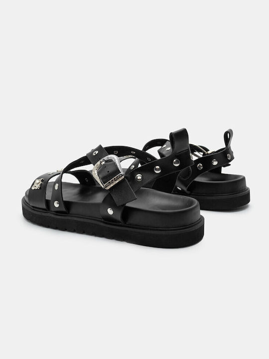 Luigi Women's Flat Sandals Flatforms in Black Color