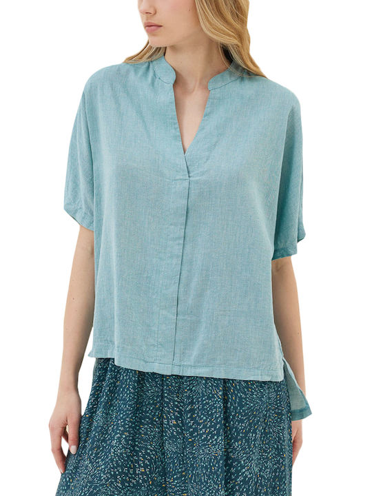 Namaste Pianosa Shortsleeve V Neck Comfort Fit Blouse Women Namaste Σιελ (ss0924006-sky)