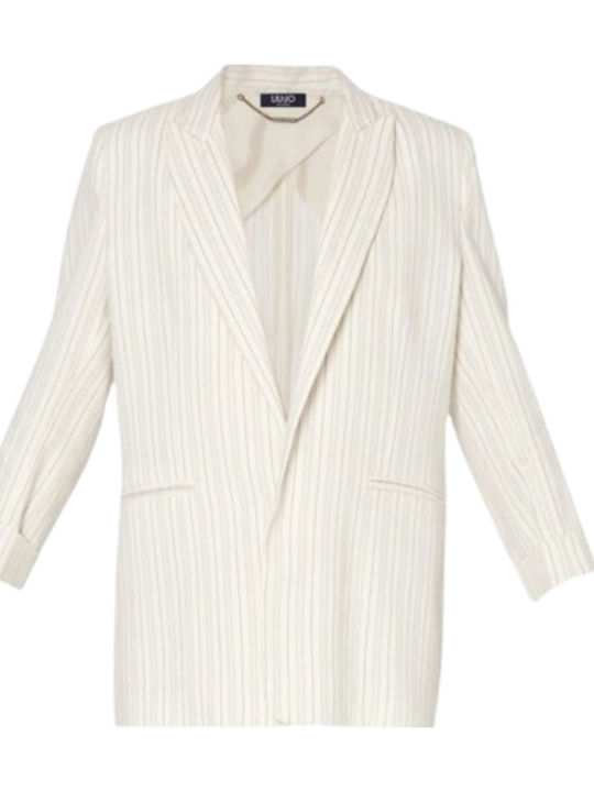 Liu Jo - Giacca Loose Blazer Striped Ecru Women's Linen - Cotton - Viscose