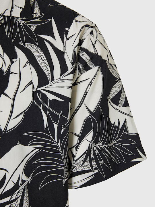 Short Sleeve Shirt in Wide Line Floral Black FBM009-029-05-Black