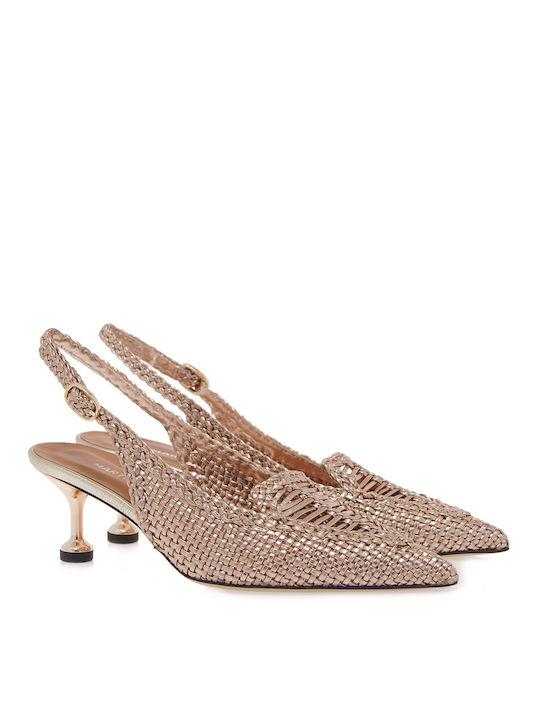 Martina T Slingback S494b00631b2 - Platinum Braided Leather L9006-gold Intreccio