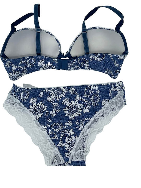 Jadea Lace Underwear Set with Bra & Brazil Blue