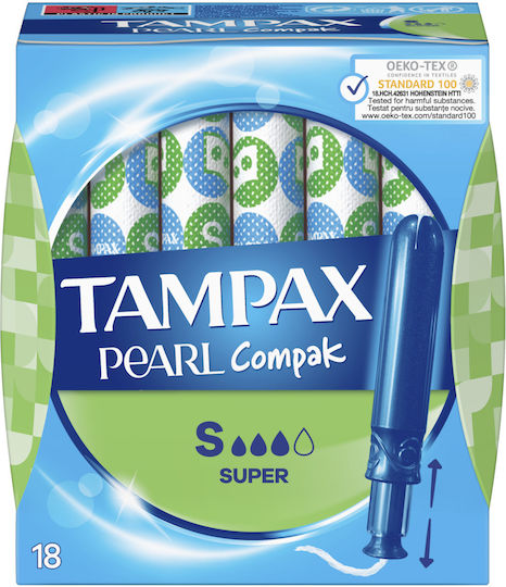 Tampoane Tampax Super Compak Pearl cu Aplicator pentru Flux Abundent 72 Bucăți [4 Pachete X 18 Bucăți]