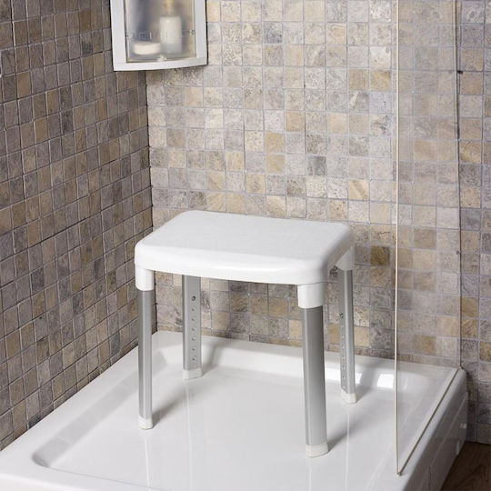 Shower Chair 34x42x42 cm with Adjustable Height Max Capacity 130kg Weight 3.2kg Aluminum-Plastic White