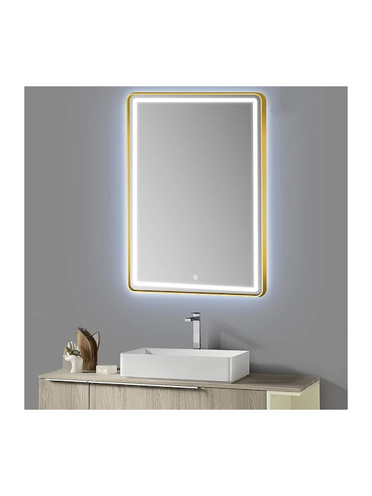 Mega Bazaar Καθρέπτης Μπάνιου Led από Μέταλλο 70x90cm Χρυσός