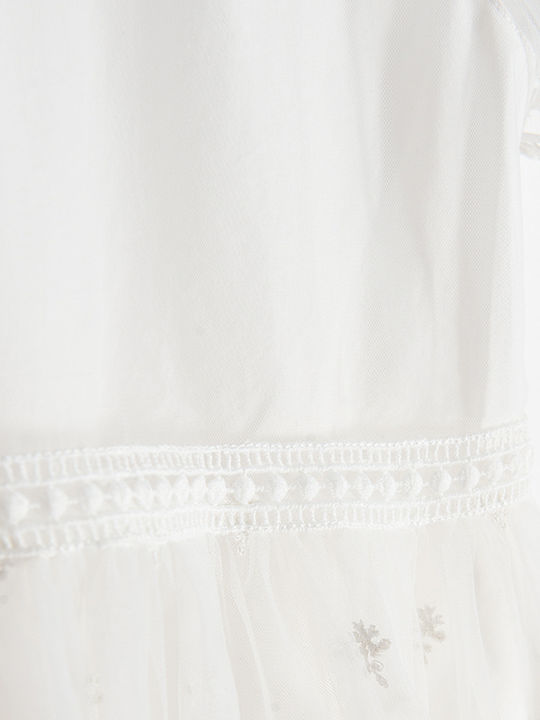 Girls Dress Short Sleeve Tulle White