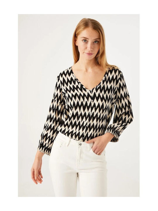 Women's Summer Blouse with 3/4 Sleeve & V Neckline Black