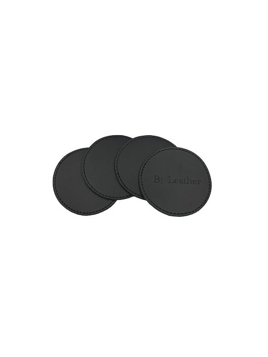 ByLeather Στρογγυλό Σουβέρ από Δερματίνη Μαύρο 9cm 4τμχ