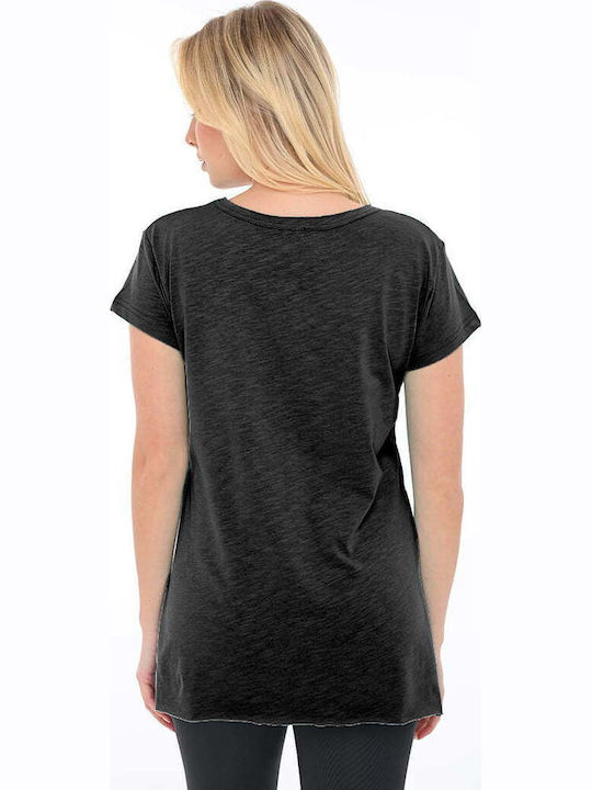 Women's Summer Blouse Cotton Short Sleeve with V Neckline Black