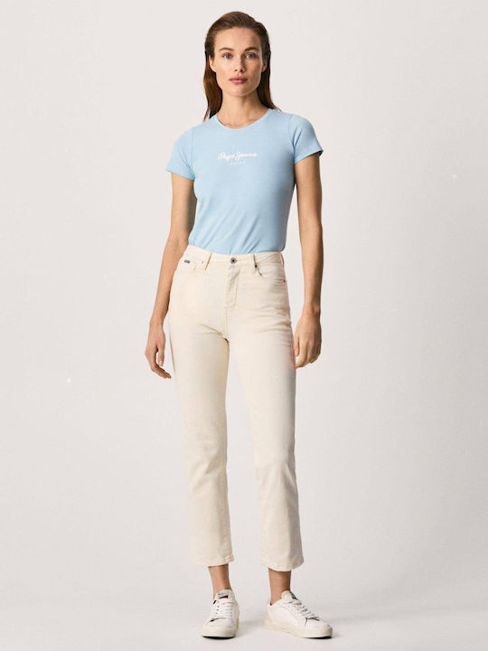'new Virginia' Women's Summer Blouse Cotton Short Sleeve Light Blue