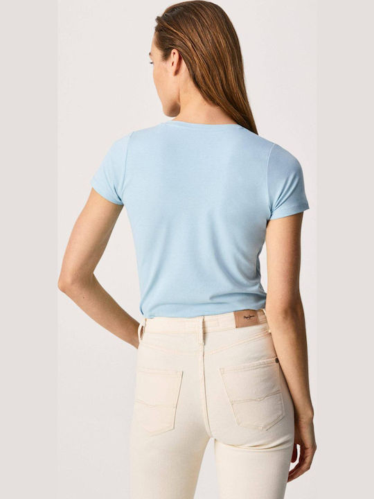 'new Virginia' Women's Summer Blouse Cotton Short Sleeve Light Blue