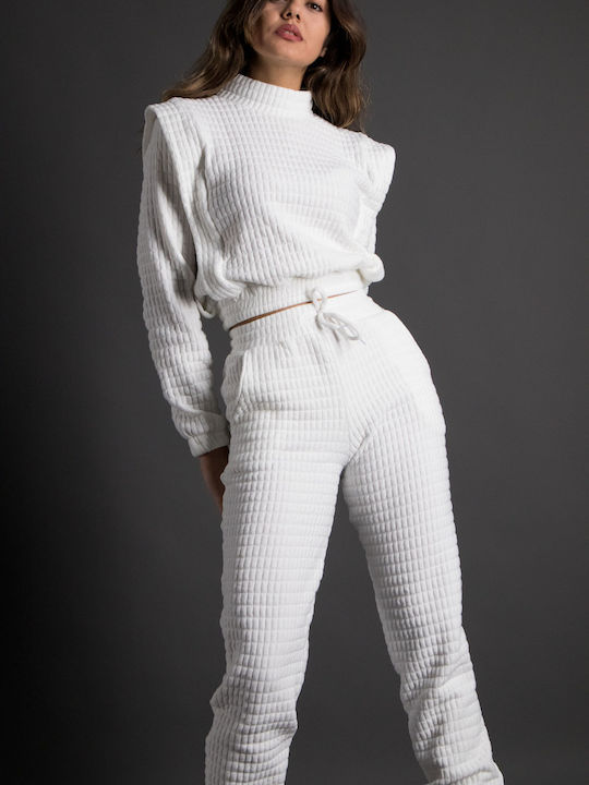 Femei White Set cu Pantaloni cu elastic cu Croială Relaxată