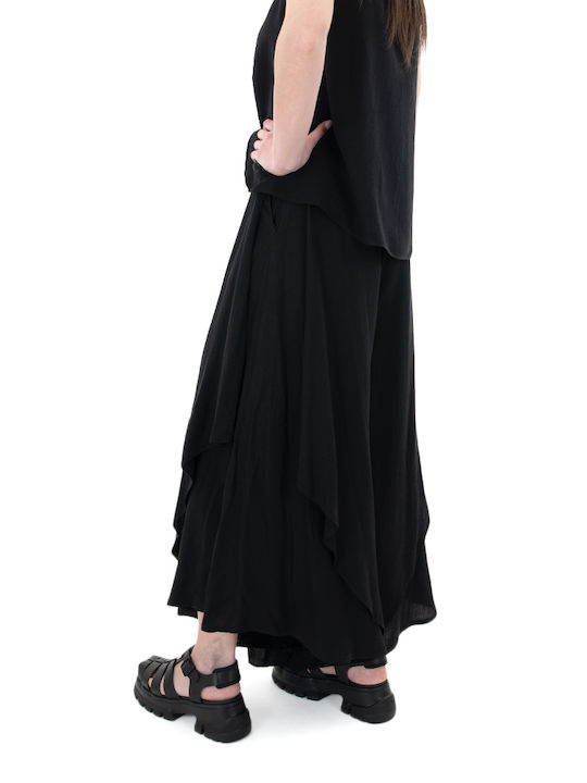 Moutaki Women's High-waisted Linen Trousers in Wide Line Black