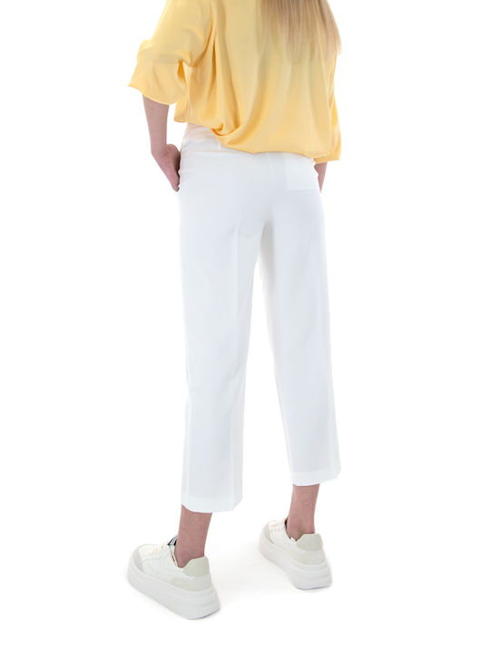 MY T Women's High-waisted Fabric Trousers WHITE