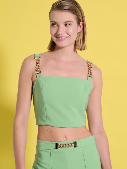 Matis Fashion Women's Summer Crop Top with Straps & Zipper Green