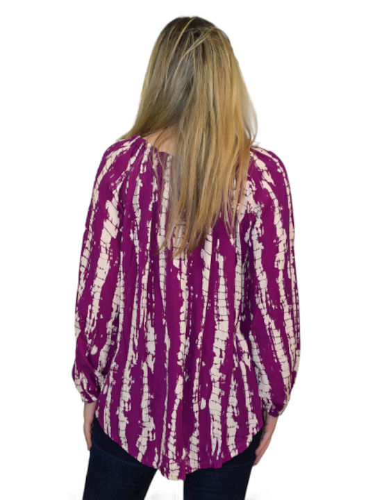 Morena Spain Women's Blouse Long Sleeve with Tie at Neck Purple