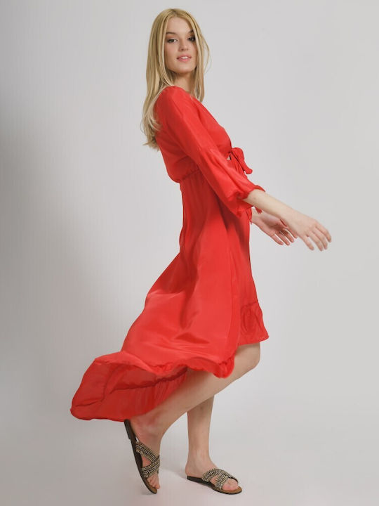 Ble Resort Collection Φόρεμα με Βολάν Κόκκινο