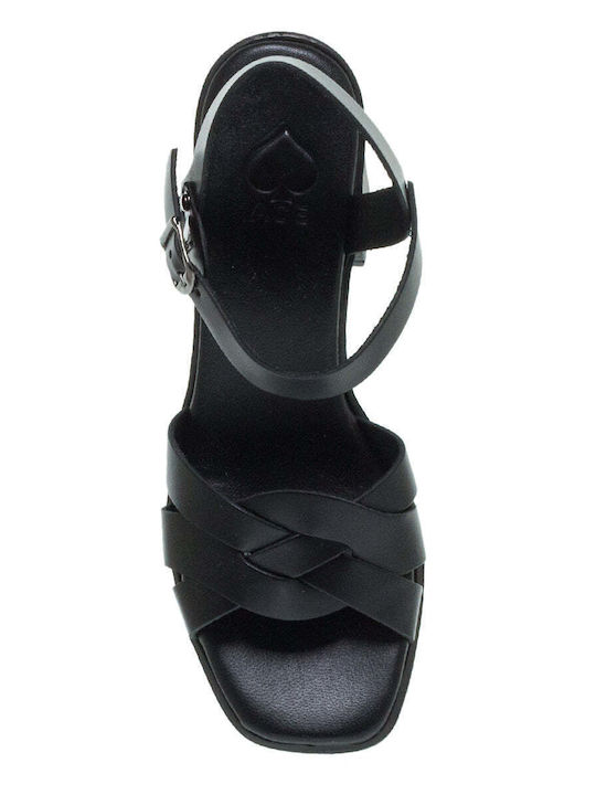 Ace Leder Damen Sandalen mit hohem Absatz in Schwarz Farbe