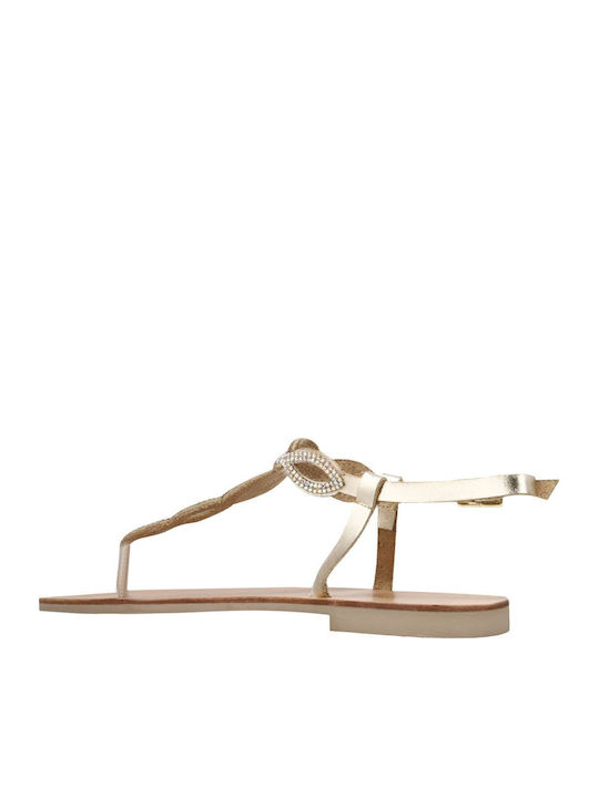 Leather Women's Flat Sandals in Gold Color
