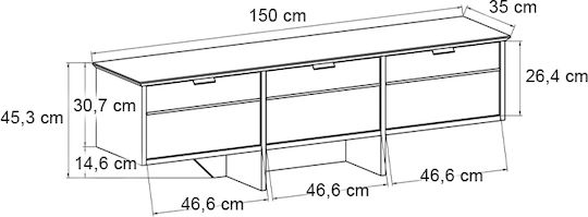 Stand TV Venita Sapphire Stejar Antracit L150xA35xÎ45.3cm