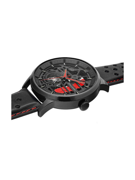 Pierre Lannier Herrenuhr 43mm Automatisch mit Schwarz Lederarmband