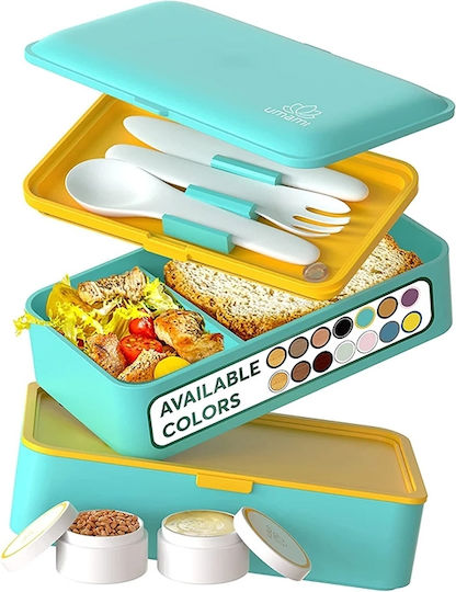Bamboo Lunch Box Blue With Compartments