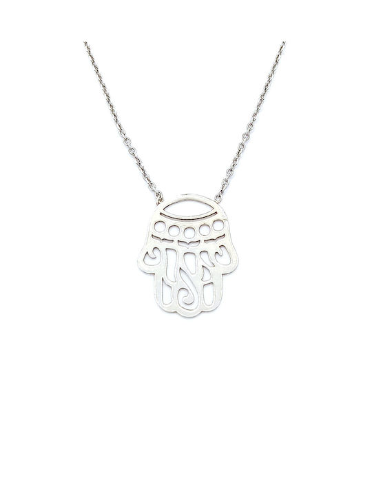 Silver 925 Sterling Silver Necklace Silver Plated With Fatima's Hand Design (hamsa)