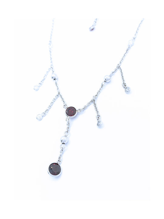 Silver 925 Silver Plated Modern Necklace with White and Red Zircon Stones