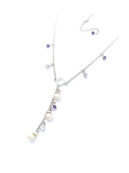 Silver 925 Silver Plated Modern Necklace with Pearls and Zircon Stones