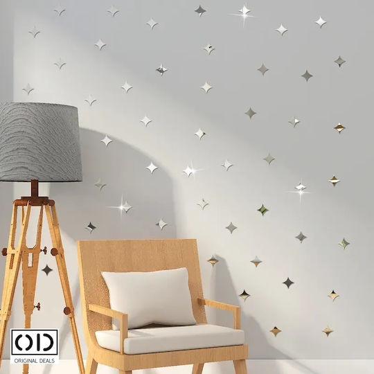 Selbstklebender Spiegel für Innendekoration und Design, 4 Ecken Sterne, Premium Acryl Pvc, Set 50 Stück, Original Deals