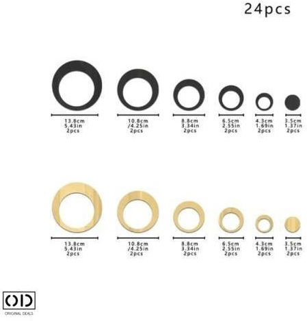Oglindă autoadezivă pentru decorațiuni interioare și design, model de cercuri interioare, set de 24 de bucăți, negru și auriu, PVC acrilic premium, oferte originale