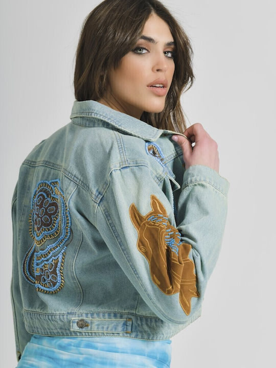 Kurz Damen Jeansjacke Brown/Blue