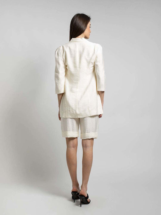 Fashioncore Damen Mittellang Blazer Ecru