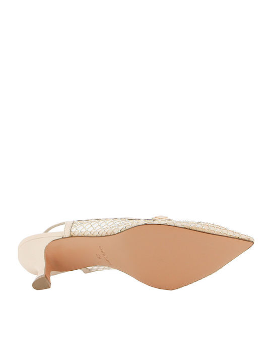 Leather Beige Medium Heels