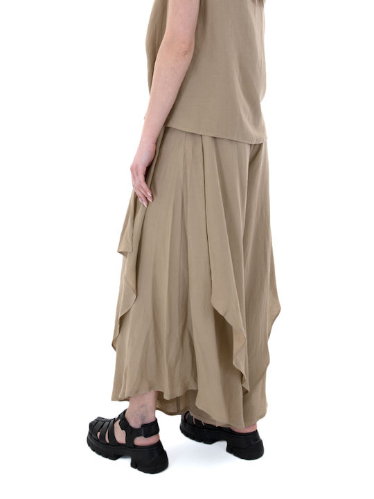 Moutaki Women's High Waist Linen Trousers in Wide Line Beige