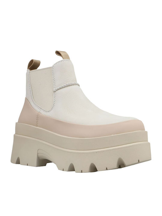 Brisbane Leather Women's Chelsea Boots with Medium Heel Beige